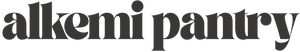 Logo of alkemi pantry with black text on a white background