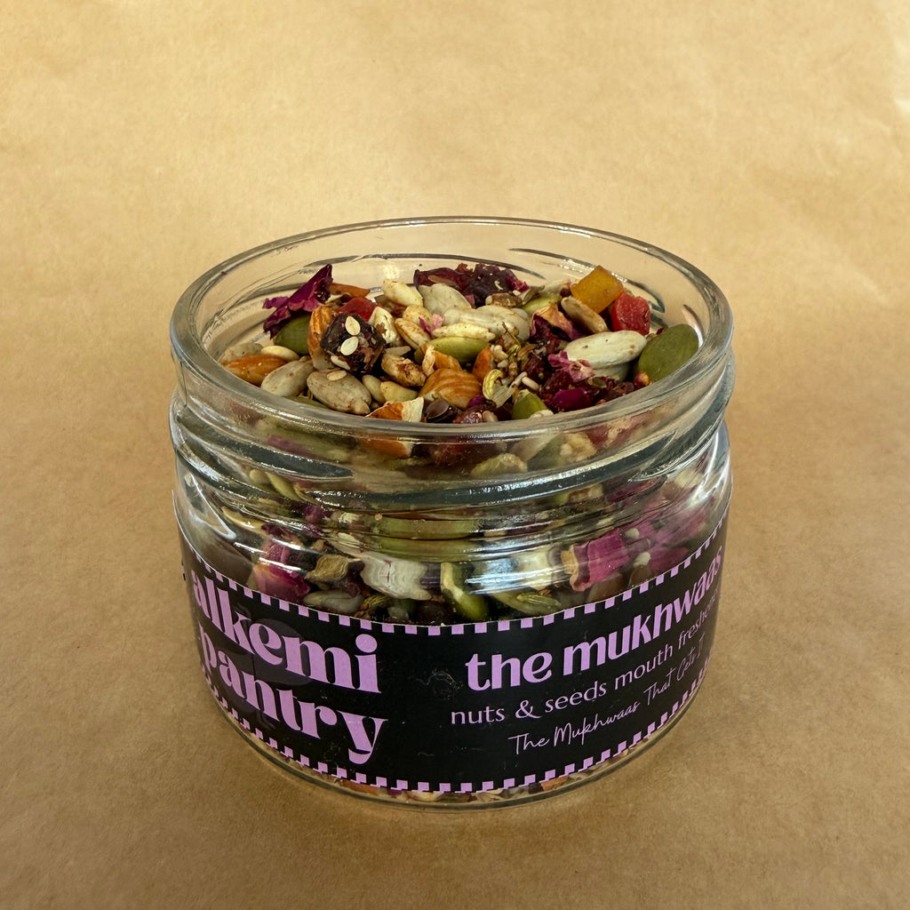 Alkemi Pantry Shahi Multi-Seed Mukhwas jar - healthy plant-based mouth freshener India